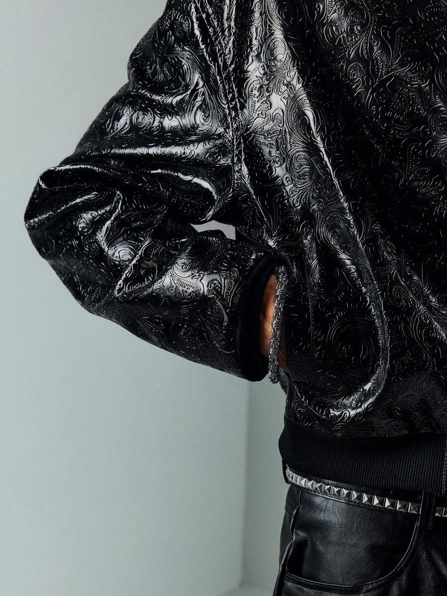 Men's Motorcycle Zip-Up Leather Long Sleeve Jacket