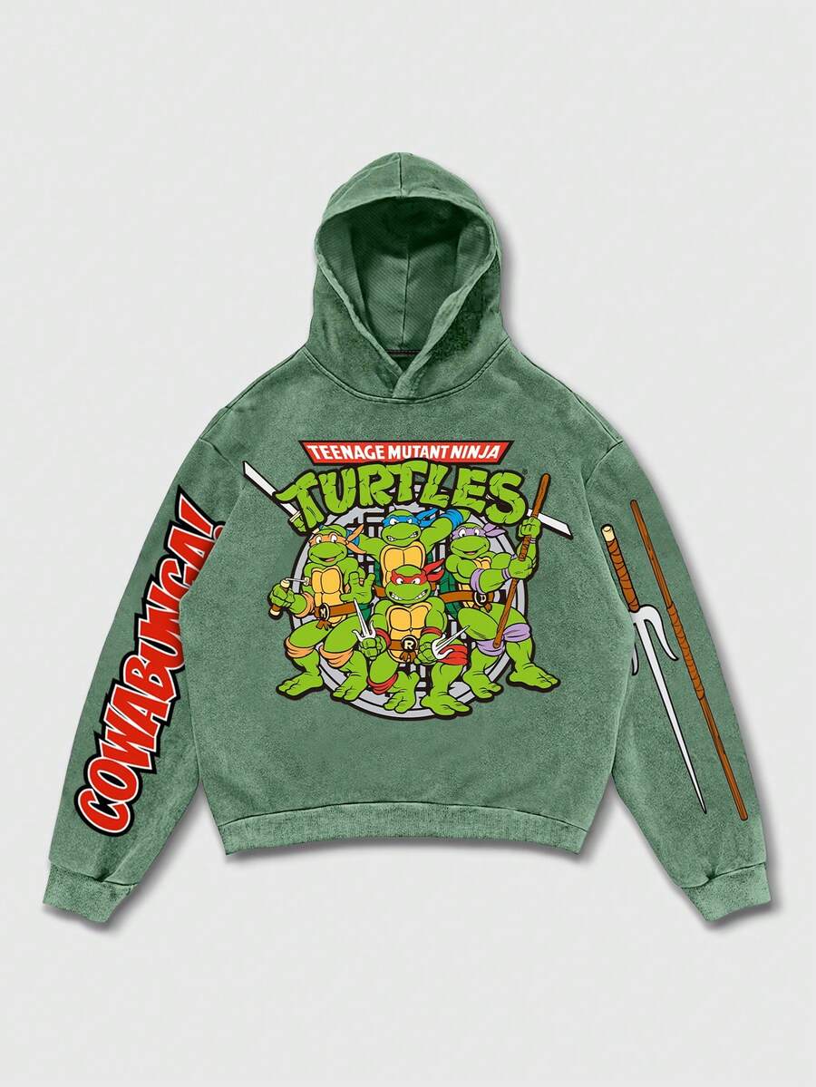 Men's TMNT Cartoon Print Washed Hoodie