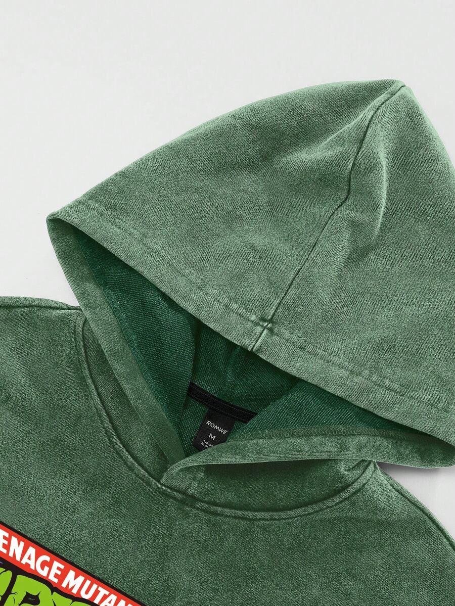 Men's TMNT Cartoon Print Washed Hoodie