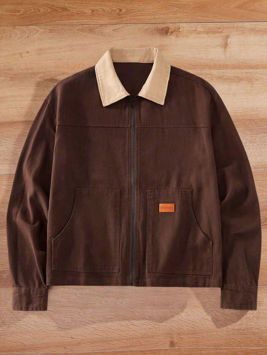 Men's Long Sleeve Casual Woven PU Leather Jacket