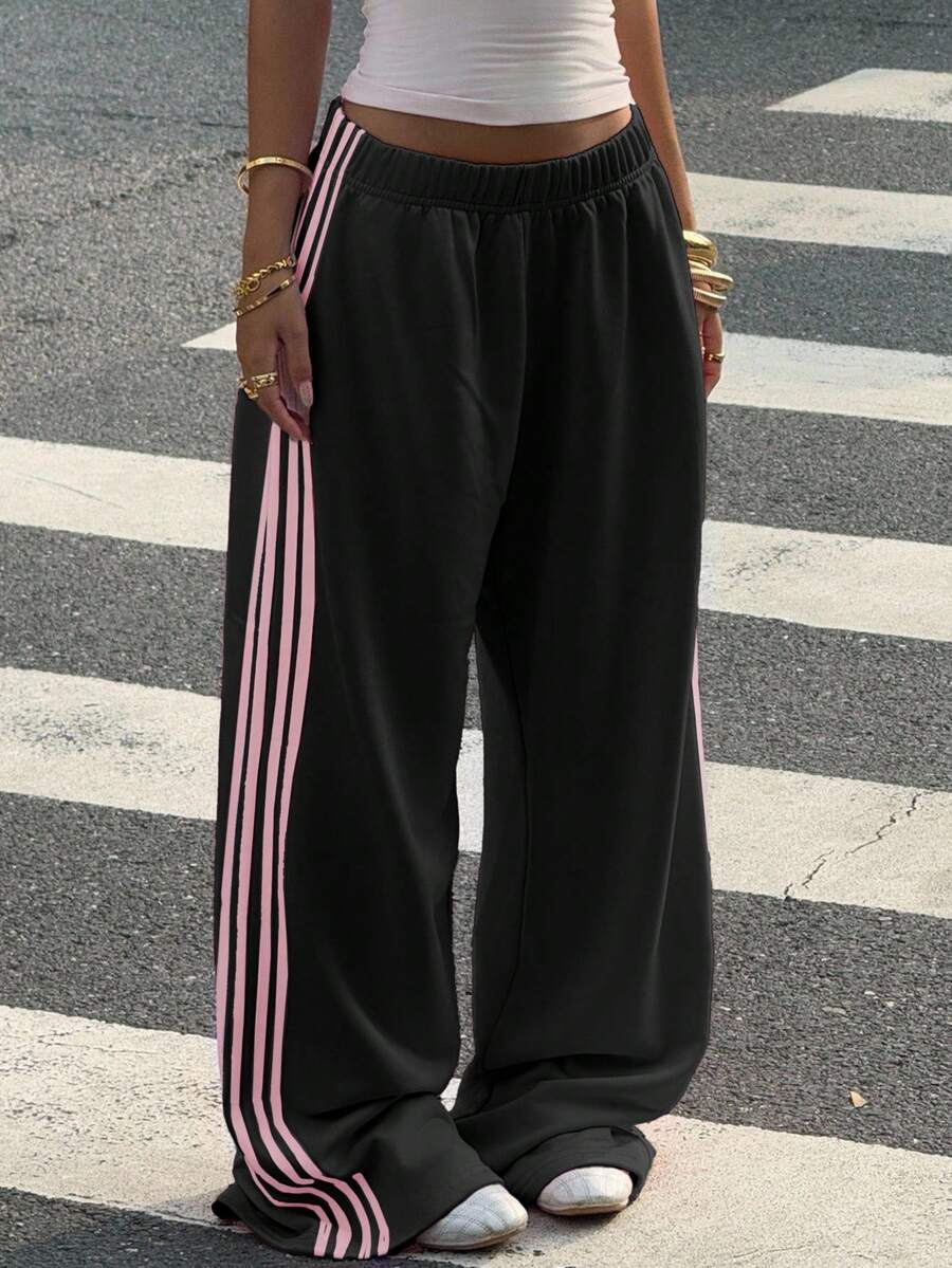 Women's Striped Knitted Wide-Leg Sweatpants