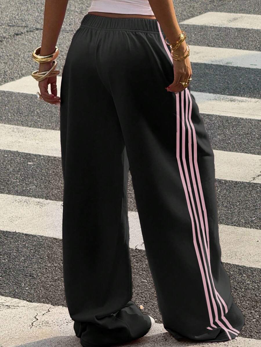 Women's Striped Knitted Wide-Leg Sweatpants