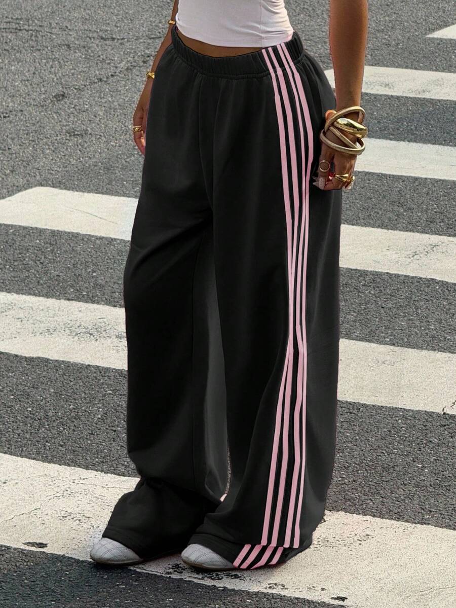 Women's Striped Knitted Wide-Leg Sweatpants