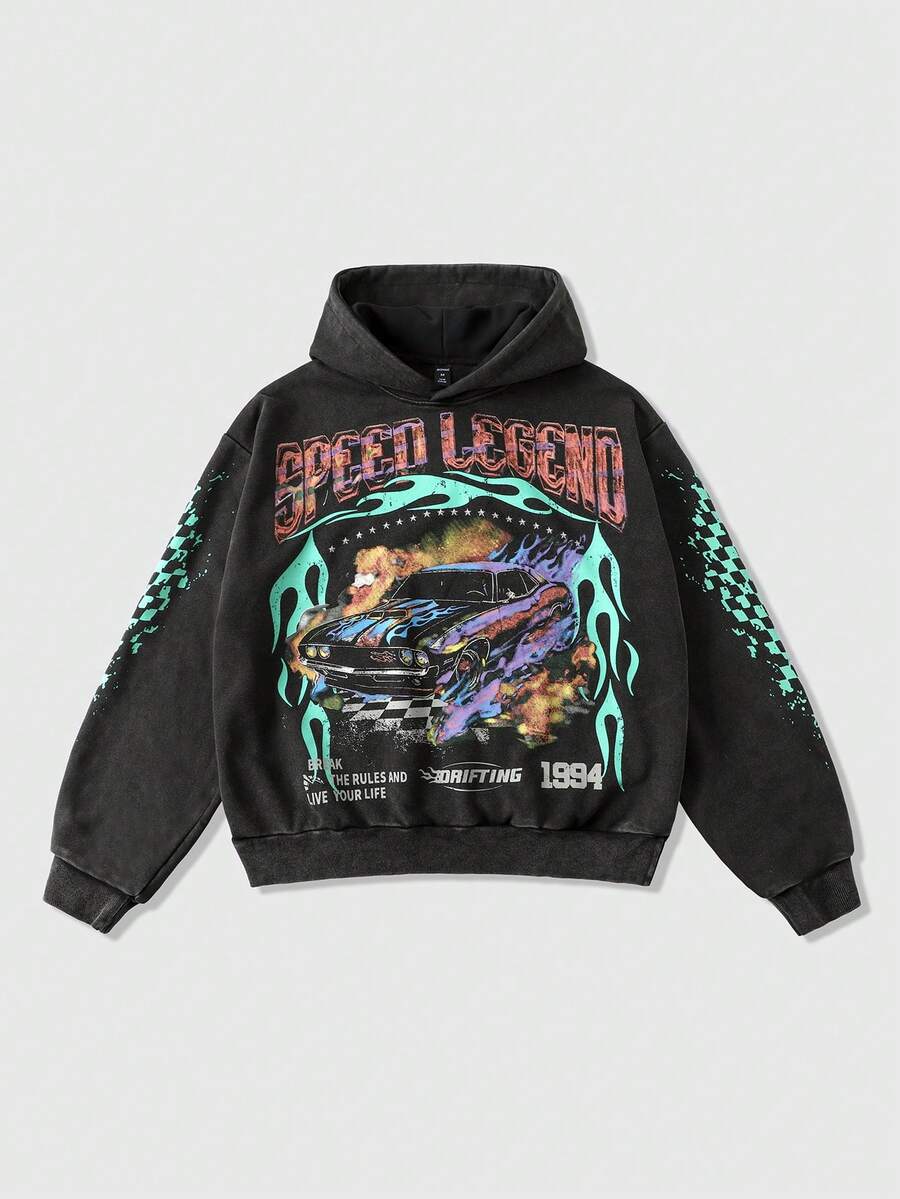 Men's Washed Vintage Graphic Hoodie