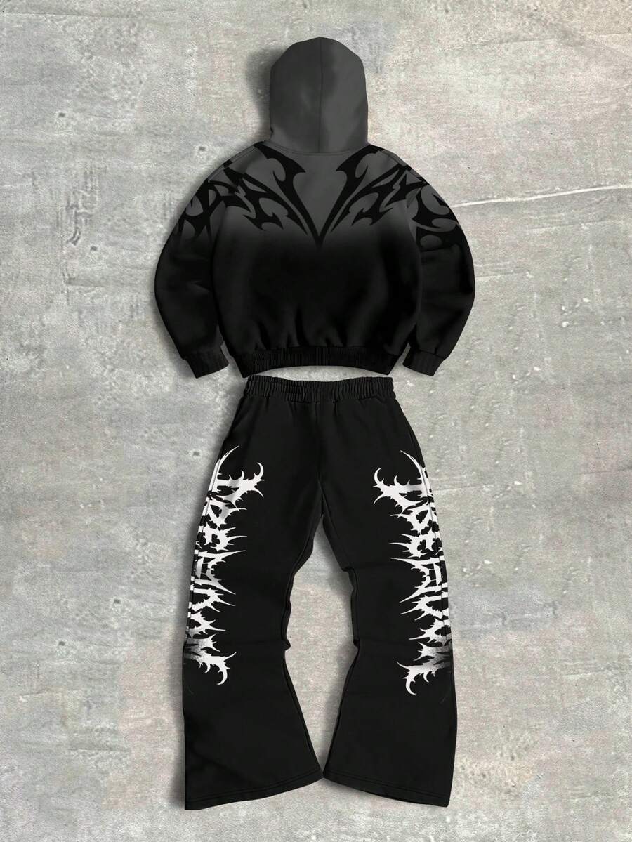 Men's Gothic Gradient Letter Hoodie & Pants Set
