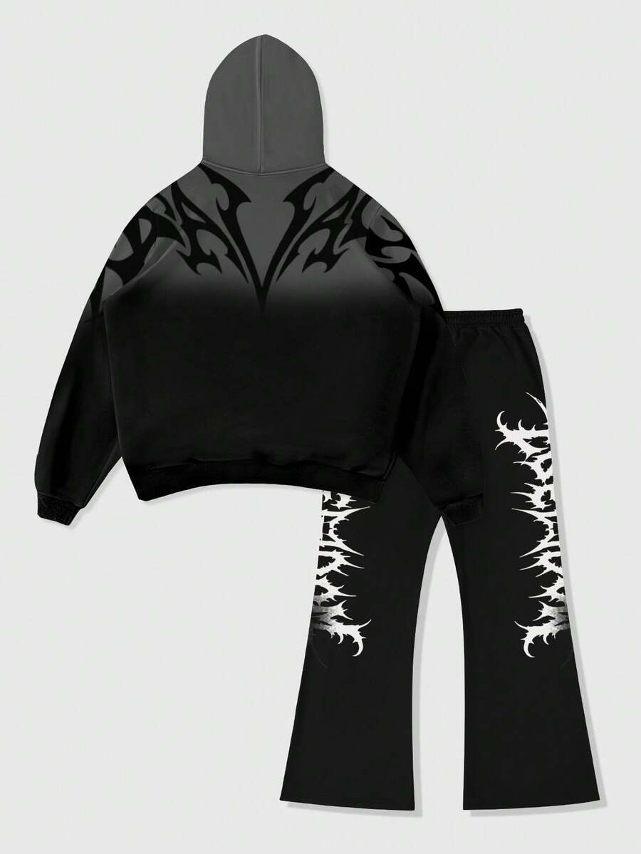 Men's Gothic Gradient Letter Hoodie & Pants Set
