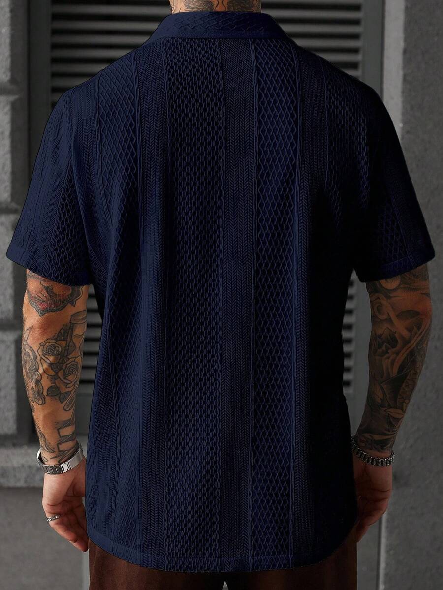 Men's Solid Color Jacquard Knit Short Sleeve Shirt