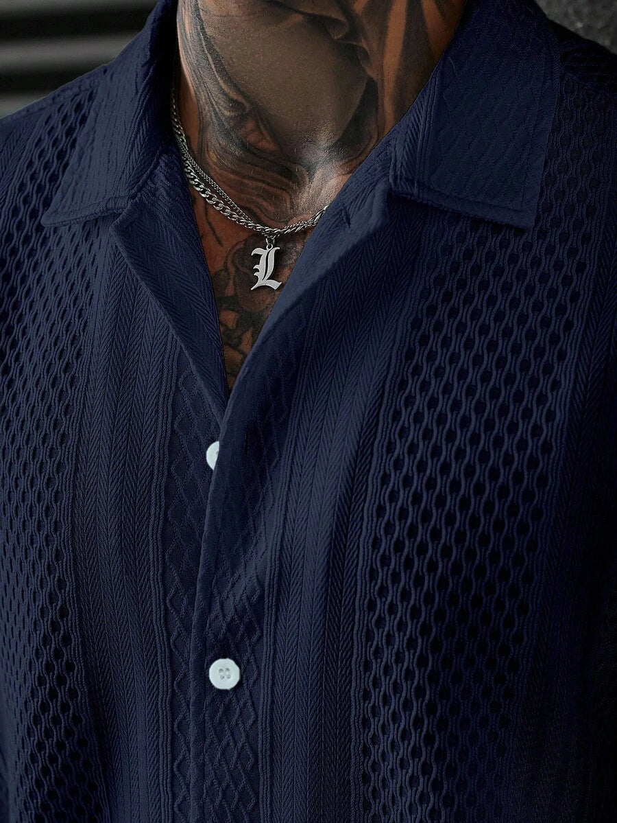 Men's Solid Color Jacquard Knit Short Sleeve Shirt