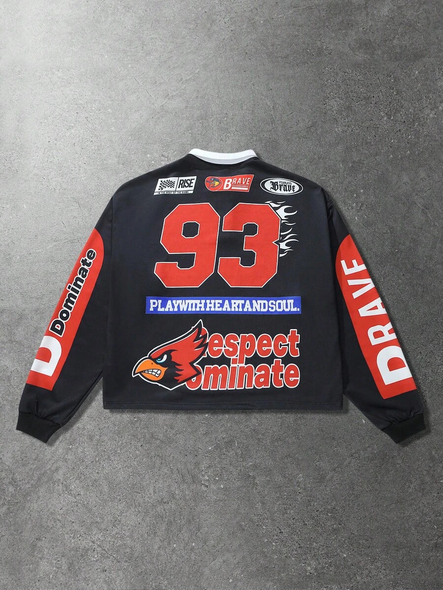 Men's Casual Loose Fit Long Sleeve Polo Shirt