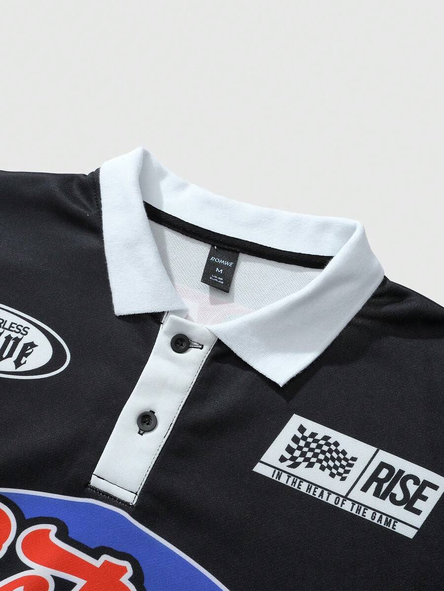 Men's Casual Loose Fit Long Sleeve Polo Shirt