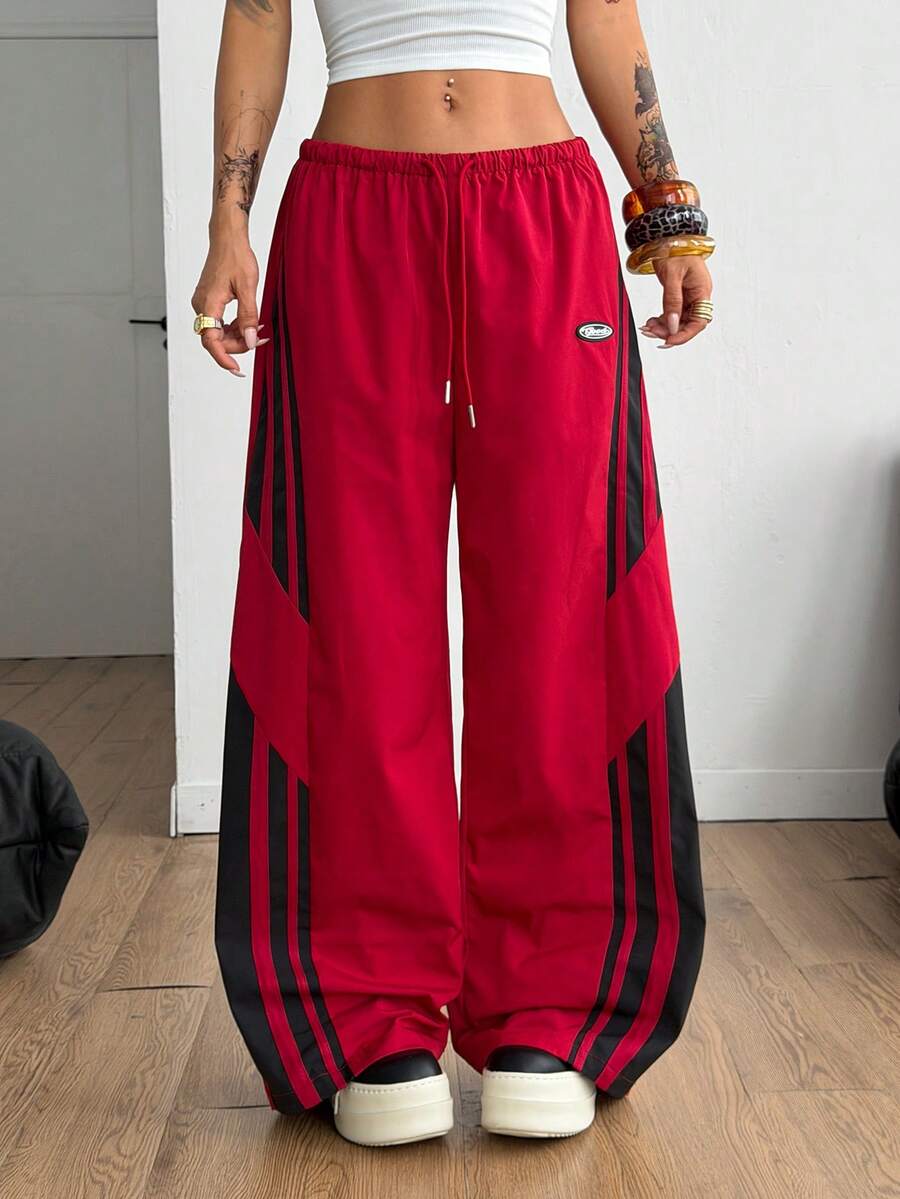 Women's Streetwear Color-Blocked Parachute Pants