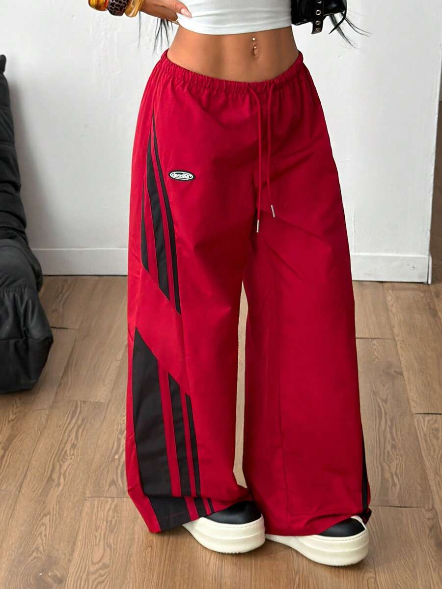 Women's Streetwear Color-Blocked Parachute Pants