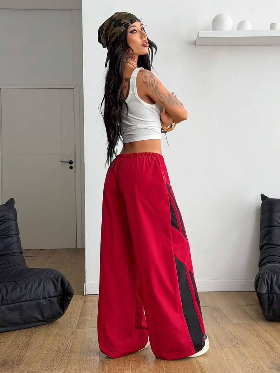Women's Streetwear Color-Blocked Parachute Pants