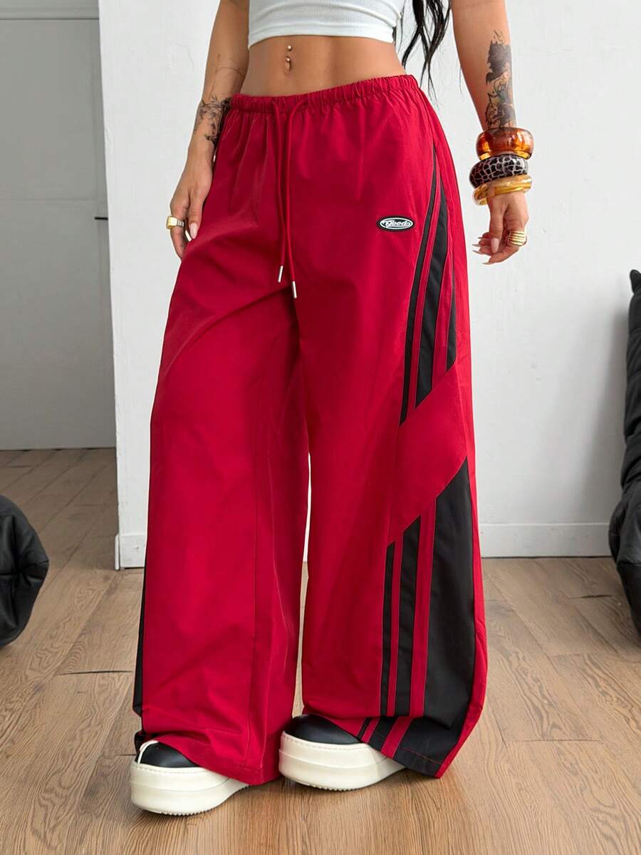 Women's Streetwear Color-Blocked Parachute Pants