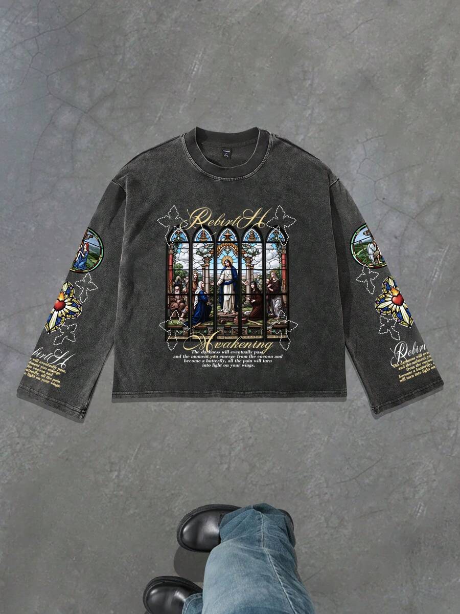 Casual Loose Fit Crew Neck Long Sleeve T-Shirt For Men