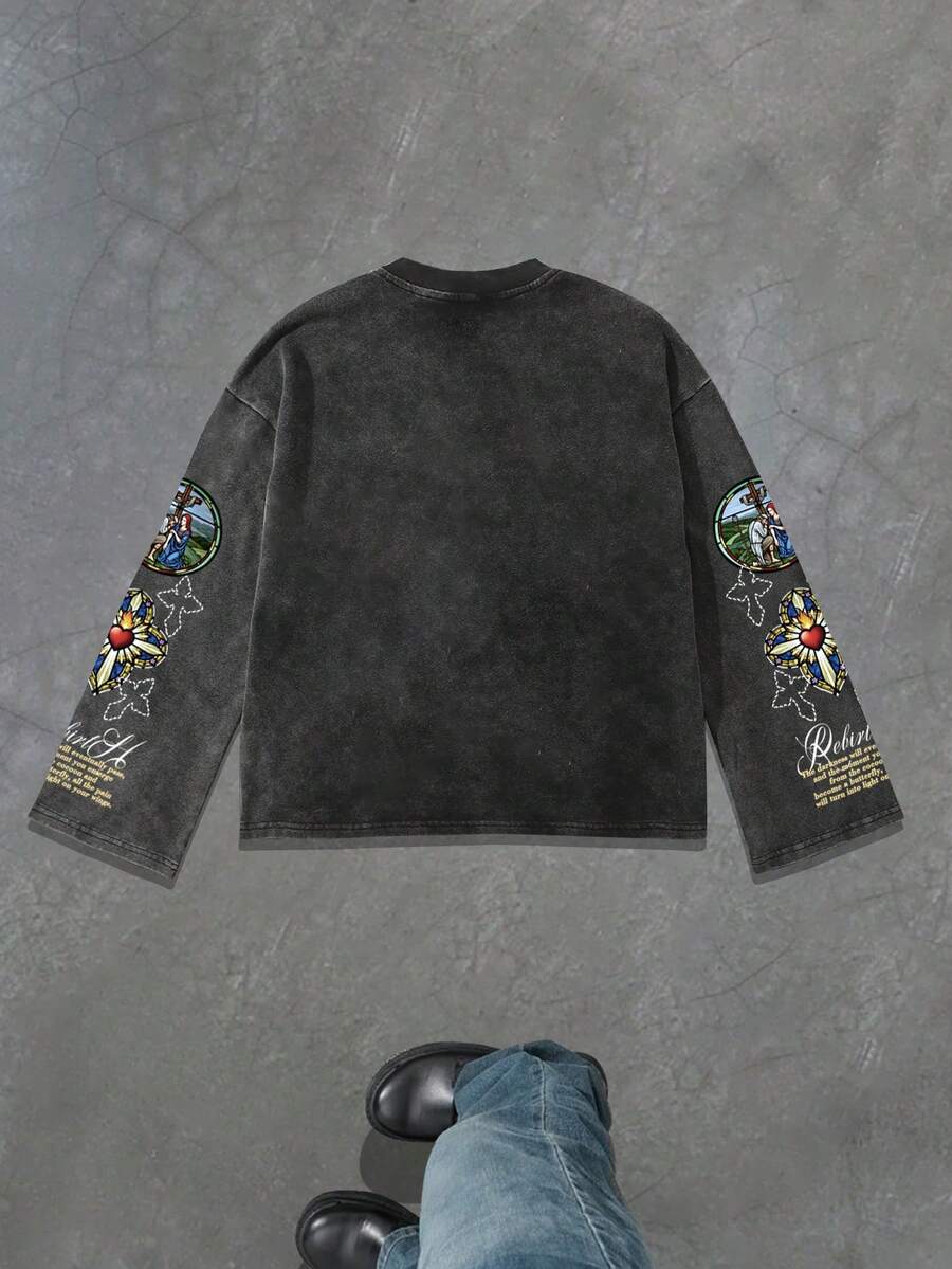 Casual Loose Fit Crew Neck Long Sleeve T-Shirt For Men