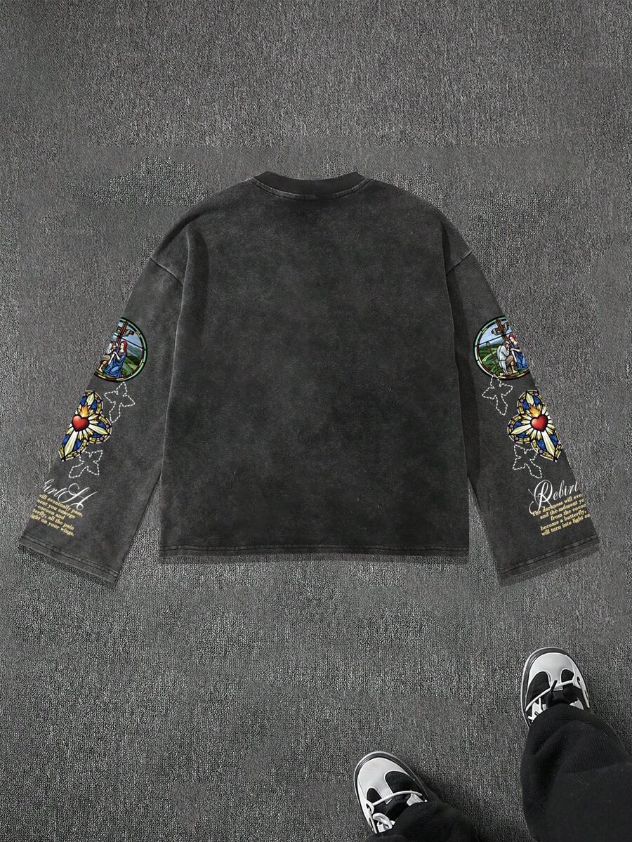 Casual Loose Fit Crew Neck Long Sleeve T-Shirt For Men