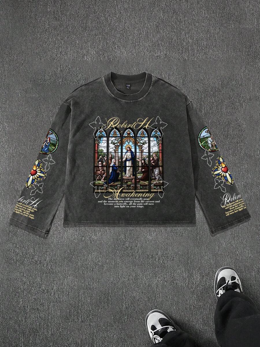 Casual Loose Fit Crew Neck Long Sleeve T-Shirt For Men
