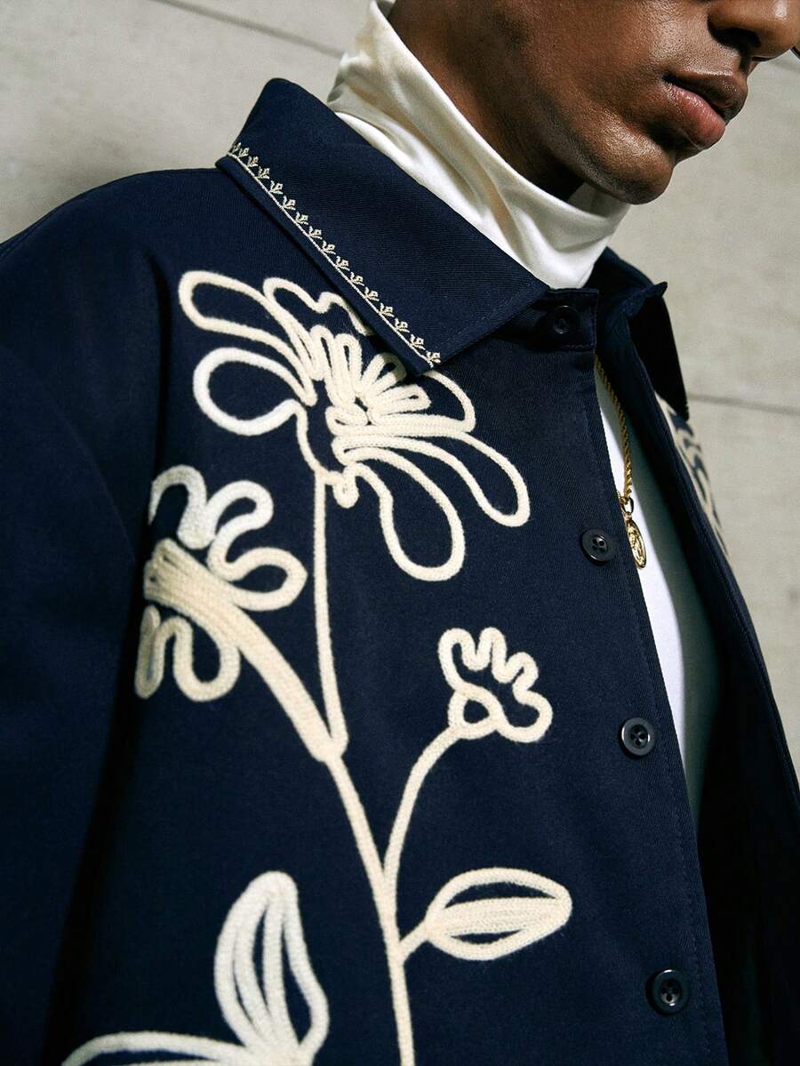 Men's Crochet Single-Breasted Padded Coat