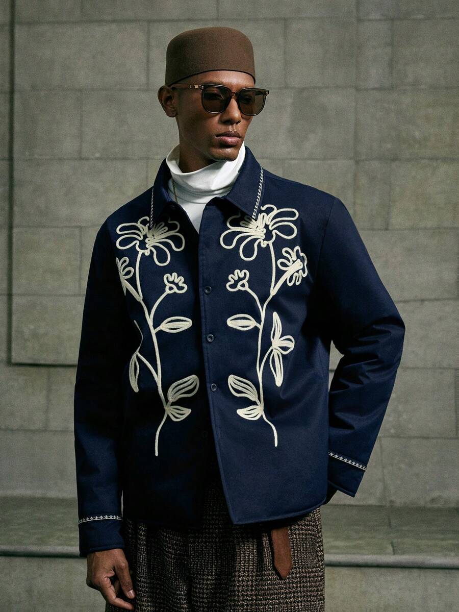 Men's Crochet Single-Breasted Padded Coat