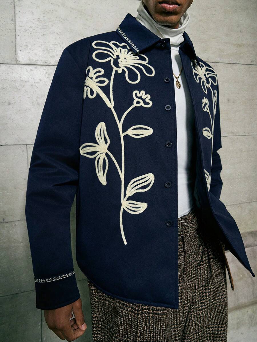 Men's Crochet Single-Breasted Padded Coat