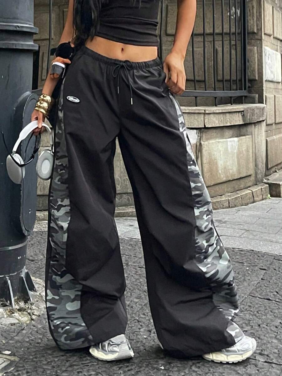 Women's Streetwear Color-Blocked Parachute Pants