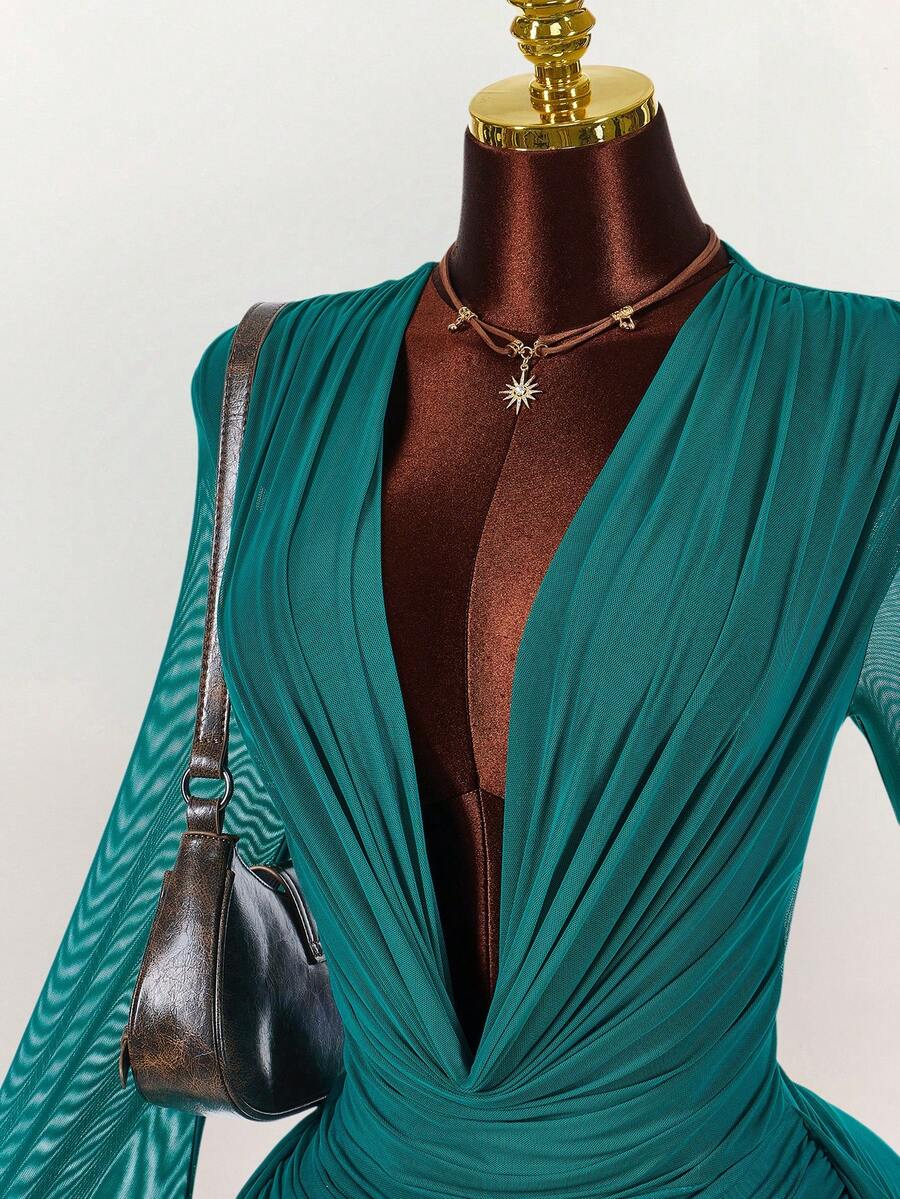 Ruffle Halter Neck Mesh Mini Dress