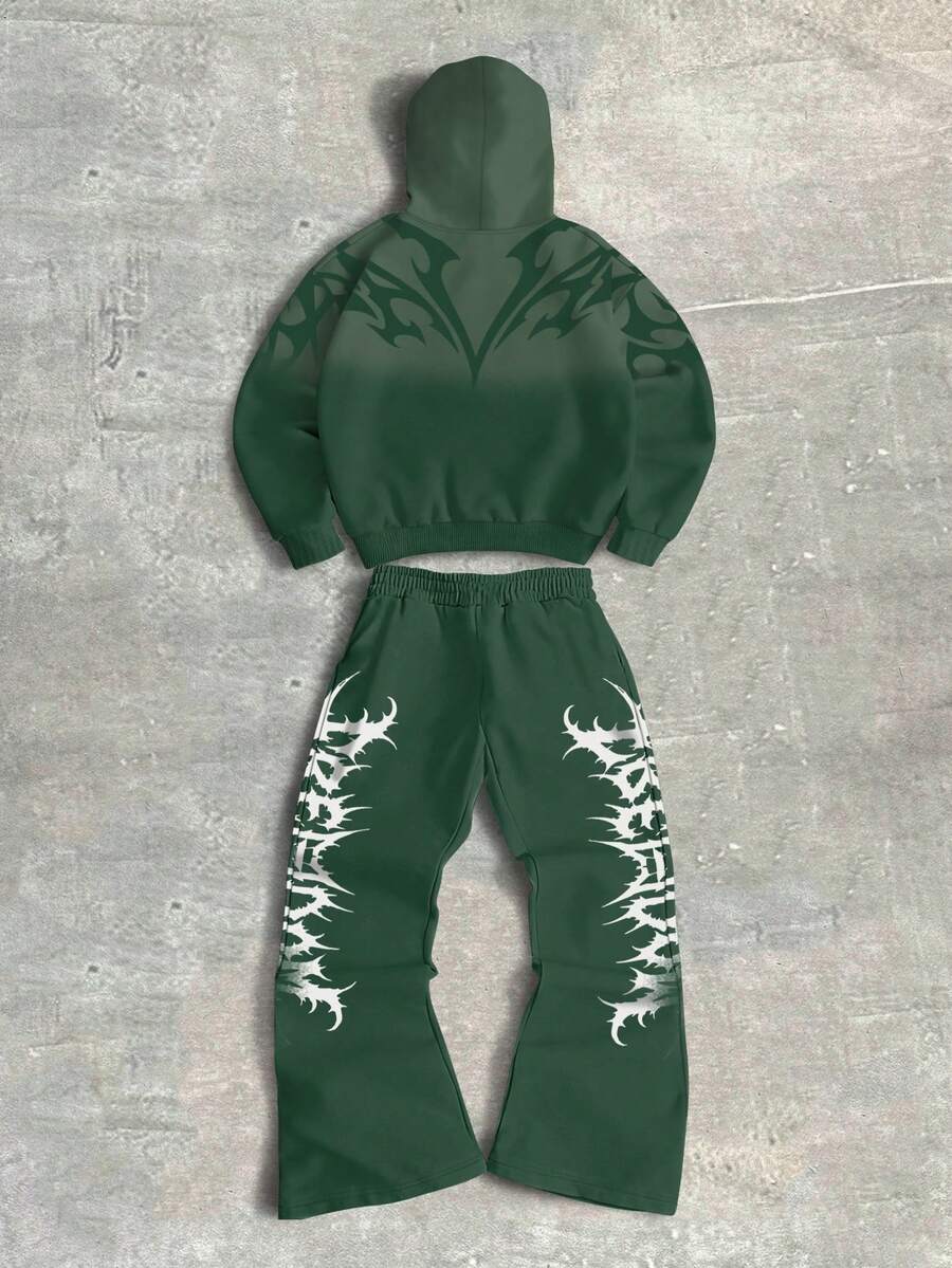 Men's Gothic Gradient Letter Hoodie & Pants Set