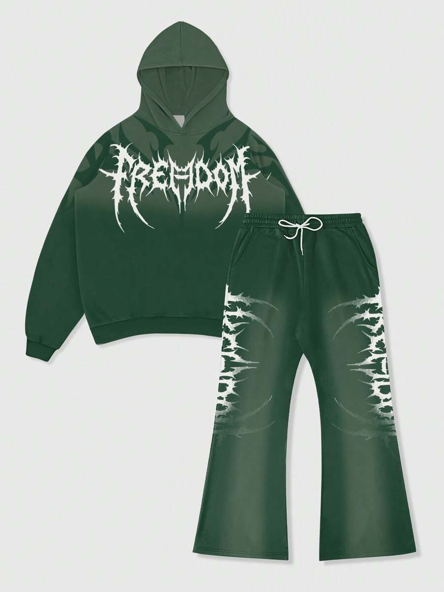 Men's Gothic Gradient Letter Hoodie & Pants Set