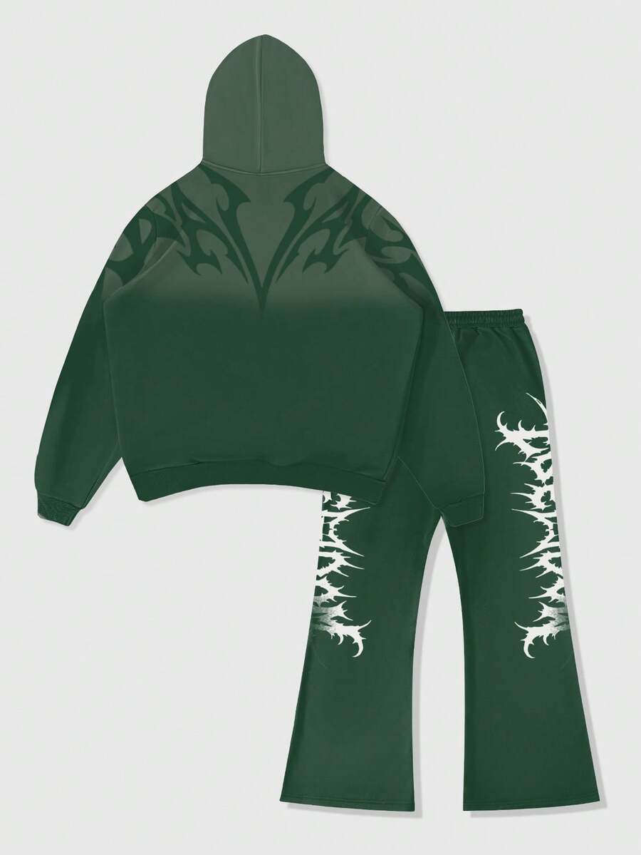 Men's Gothic Gradient Letter Hoodie & Pants Set