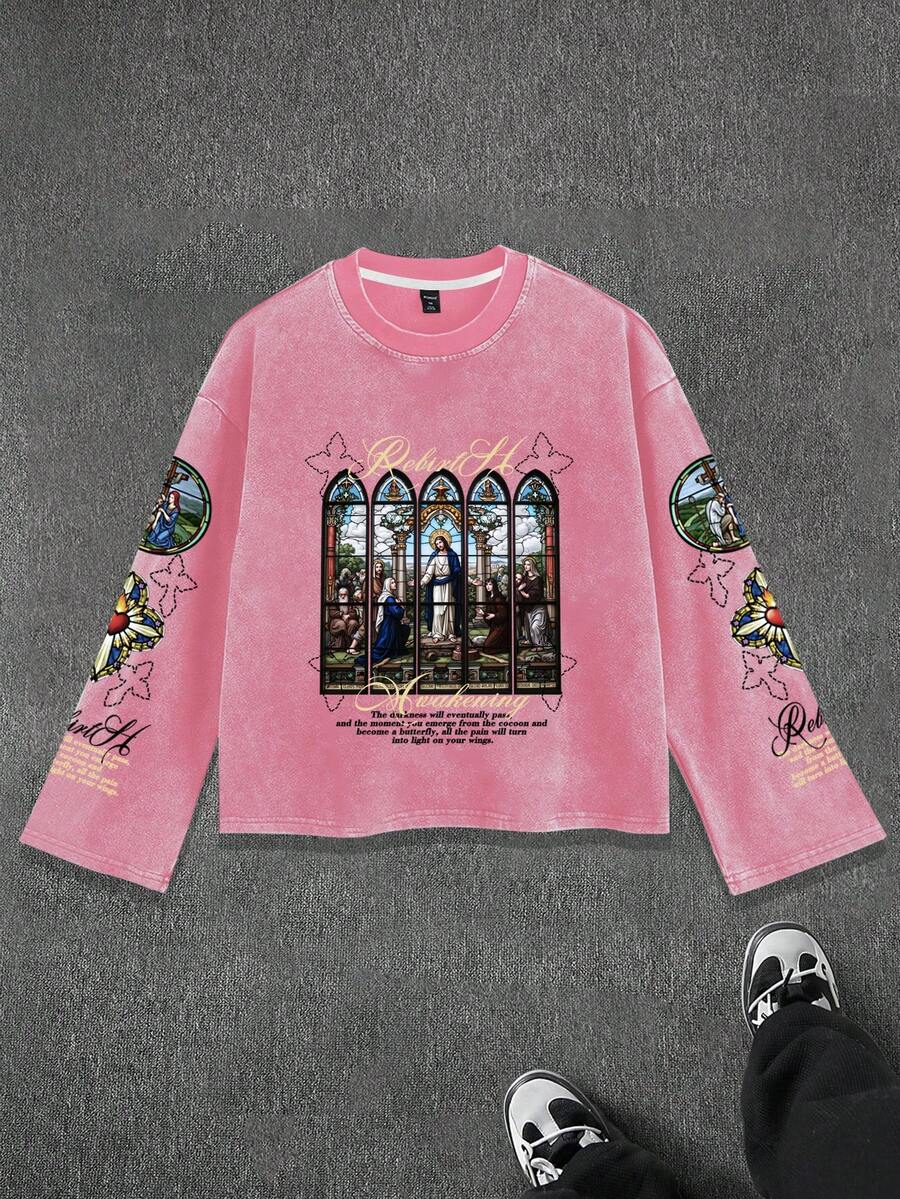 Casual Loose Fit Crew Neck Long Sleeve T-Shirt For Men