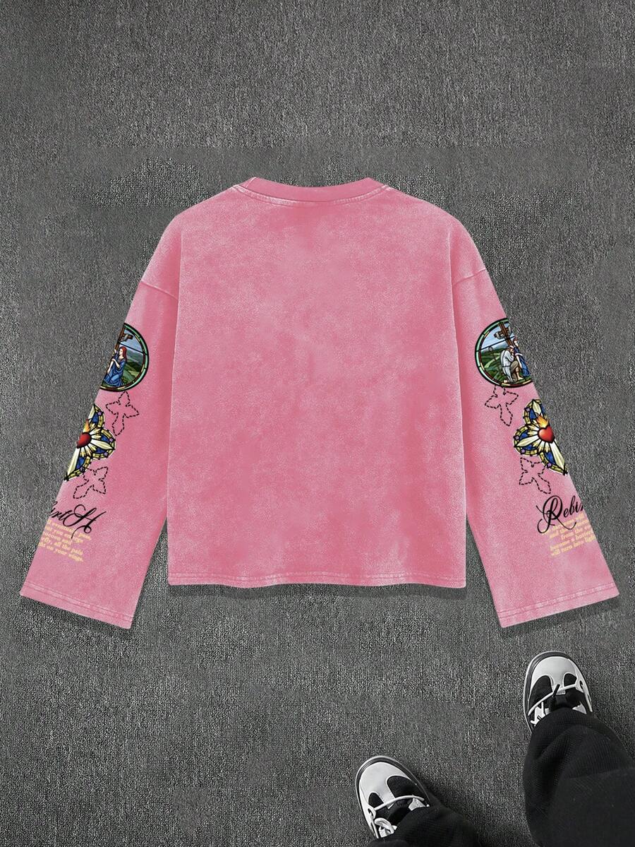 Casual Loose Fit Crew Neck Long Sleeve T-Shirt For Men