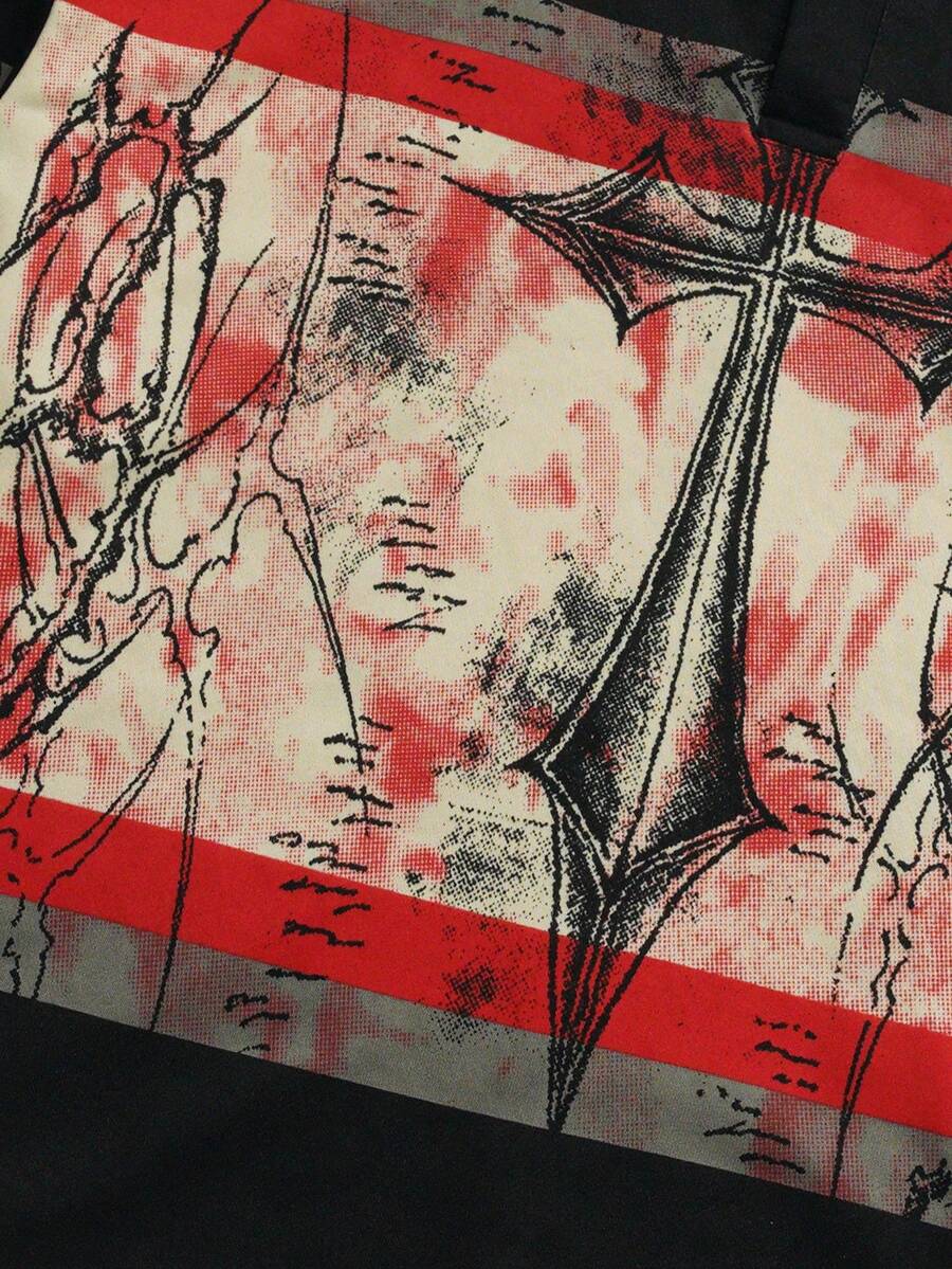 Men's Street Graphic Print Striped Polo Collar Long Sleeve T-Shirt