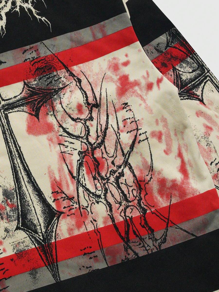 Men's Street Graphic Print Striped Polo Collar Long Sleeve T-Shirt