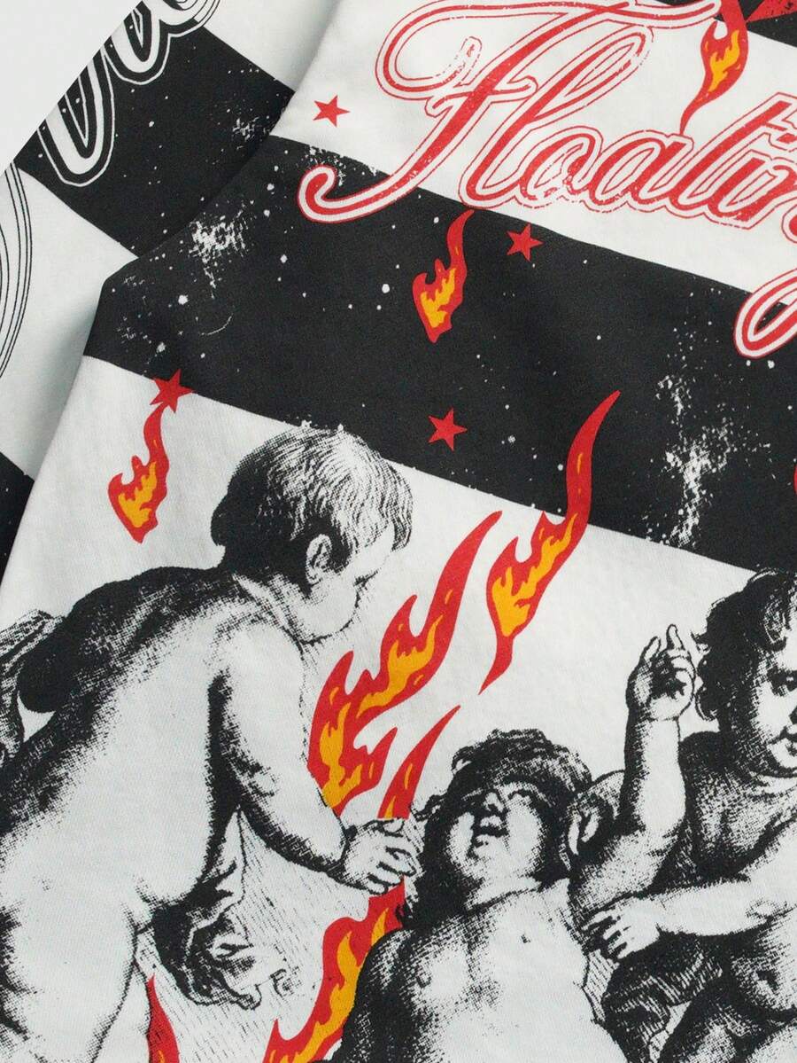 Men's Street Graphic Print Striped Polo Collar Long Sleeve T-Shirt