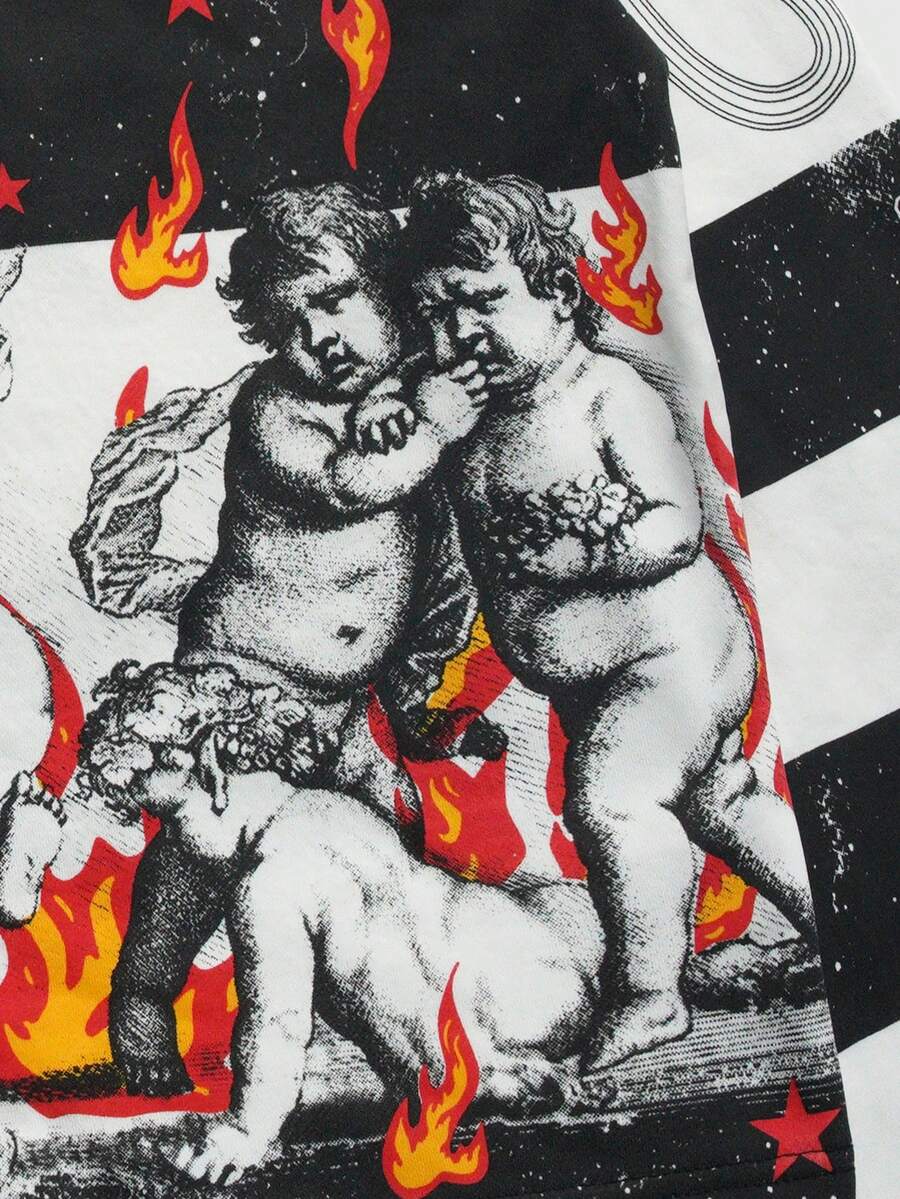 Men's Street Graphic Print Striped Polo Collar Long Sleeve T-Shirt