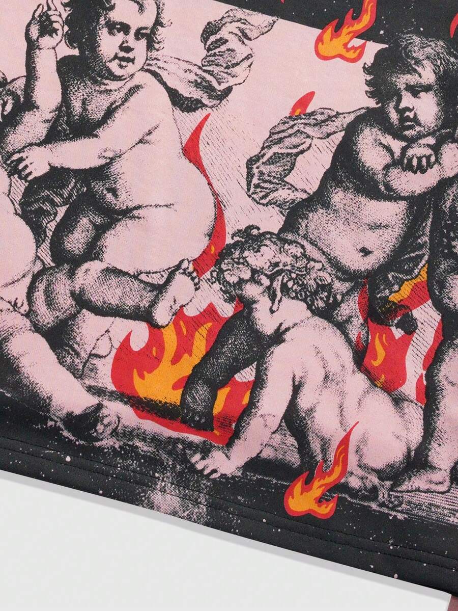 Men's Street Graphic Print Striped Polo Collar Long Sleeve T-Shirt