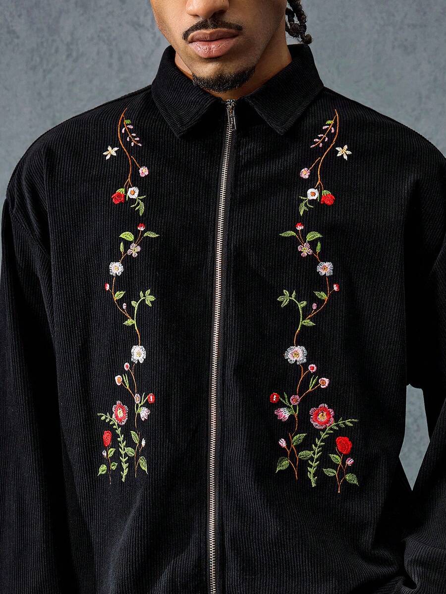 Men's Floral Embroidered Collar Jacket