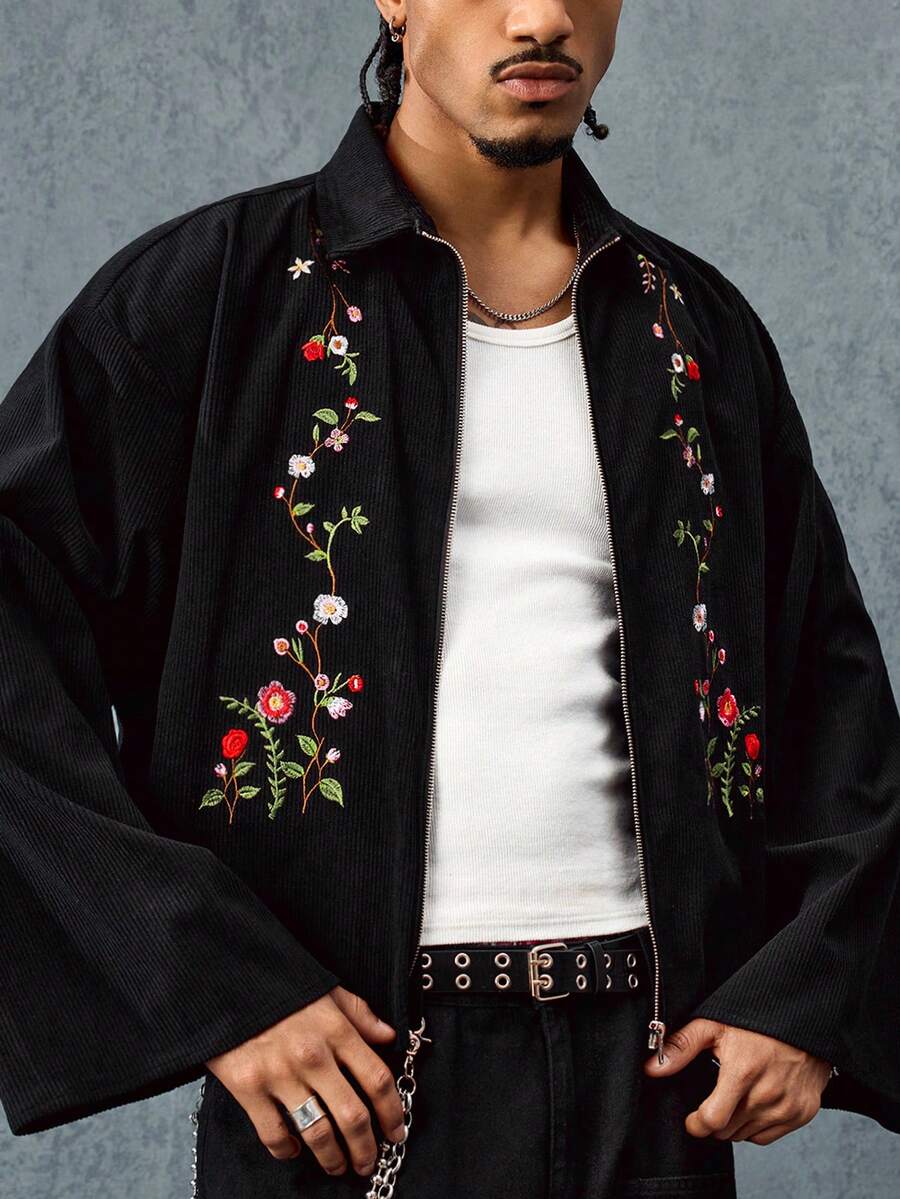 Men's Floral Embroidered Collar Jacket