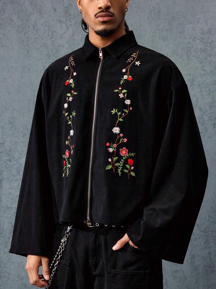 Men's Floral Embroidered Collar Jacket
