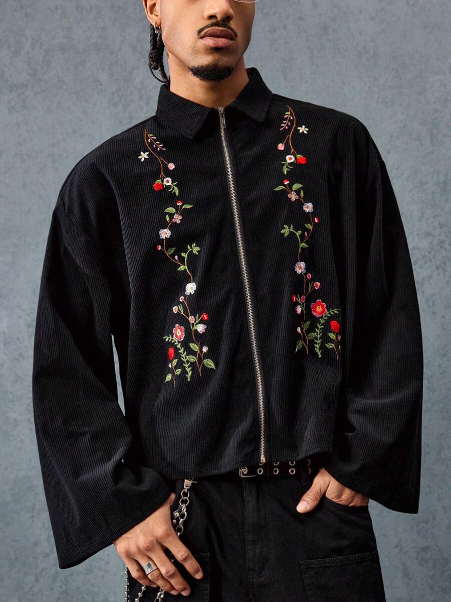 Men's Floral Embroidered Collar Jacket