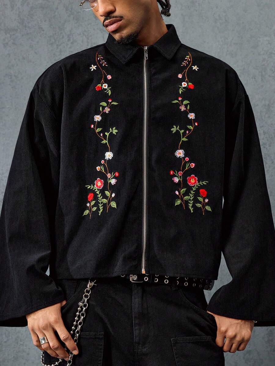 Men's Floral Embroidered Collar Jacket