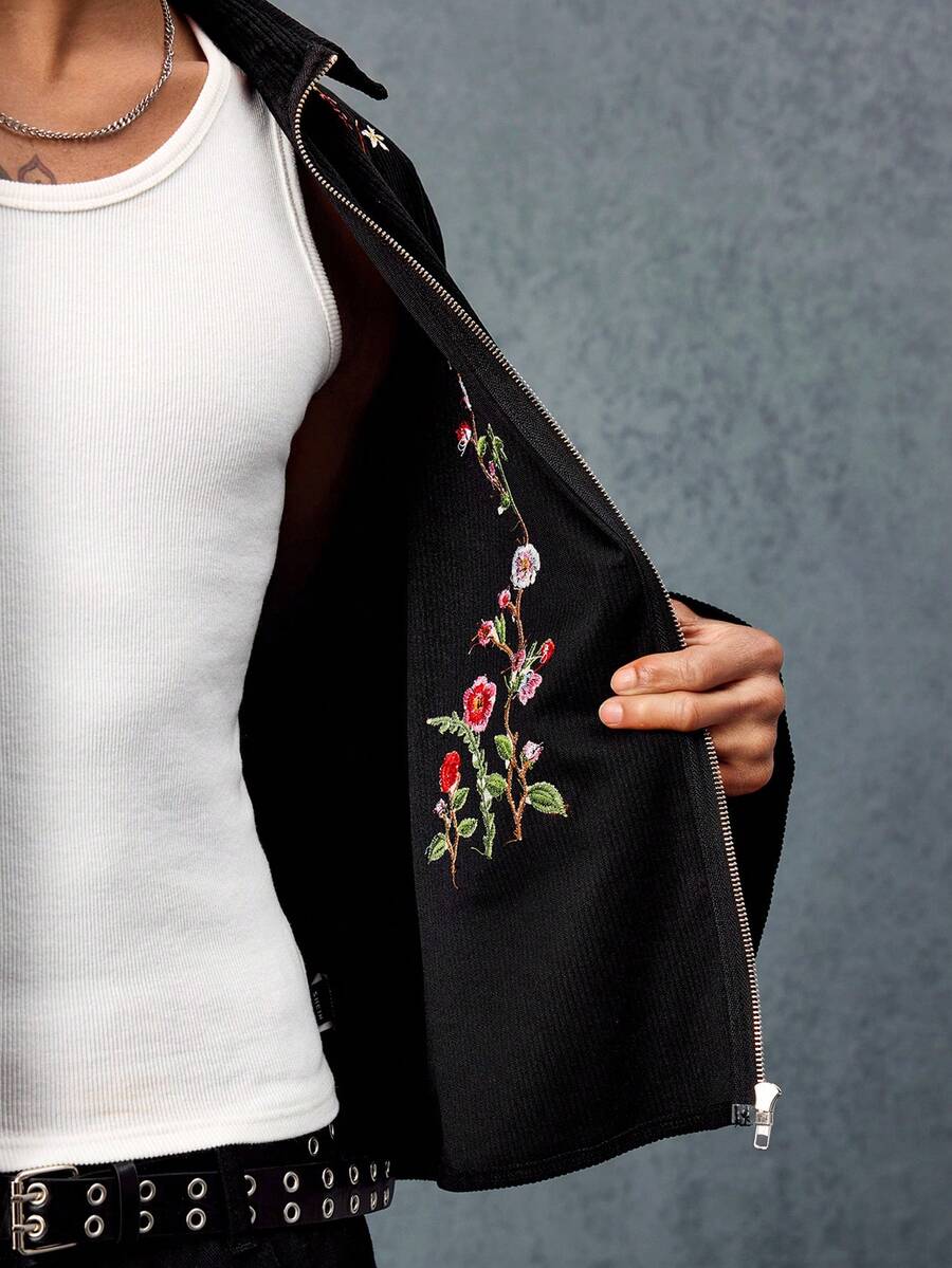 Men's Floral Embroidered Collar Jacket