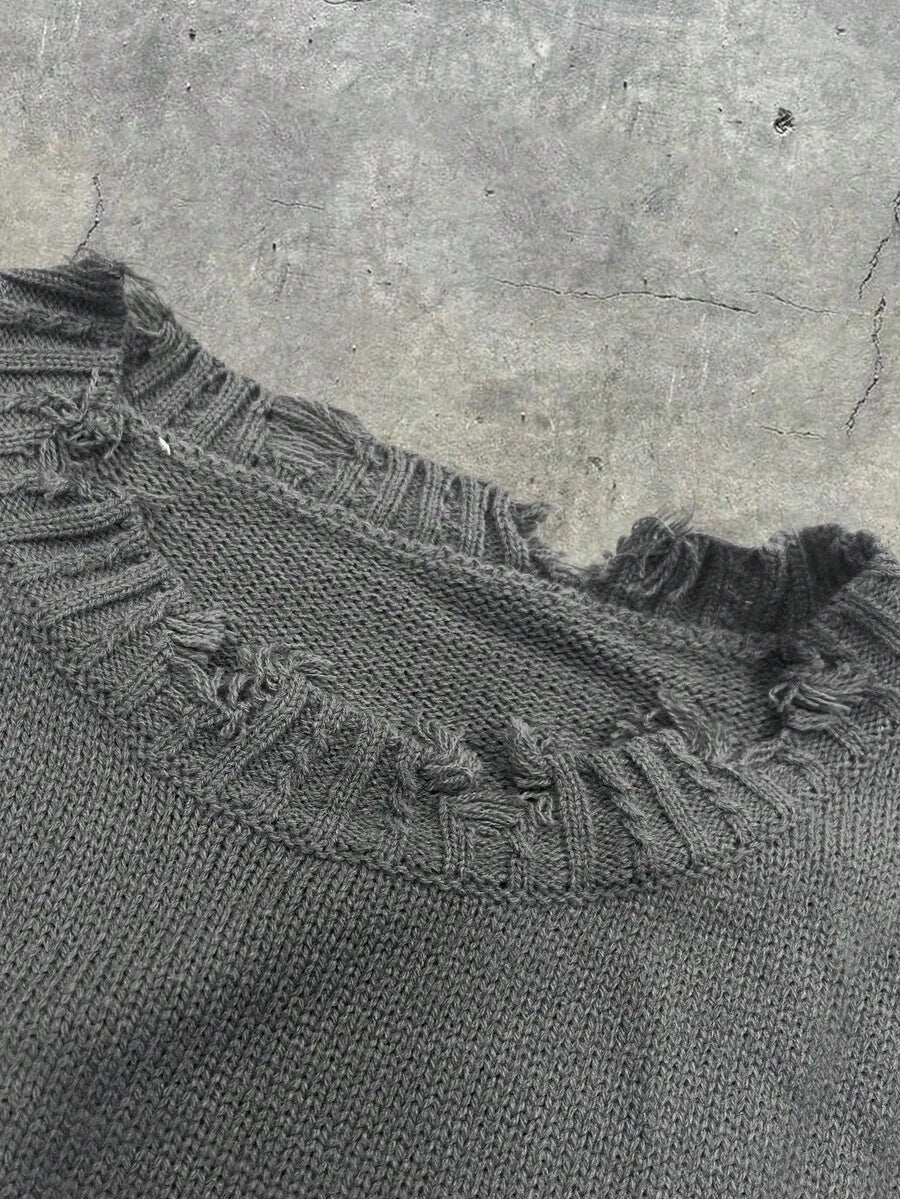 Men's Y2k Cross Graphic Frayed Pullover Sweater