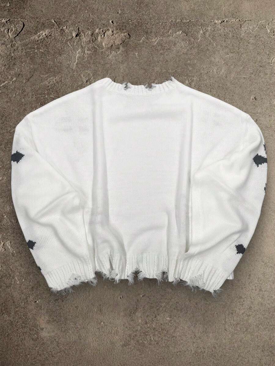 Men's Y2k Cross Graphic Frayed Pullover Sweater