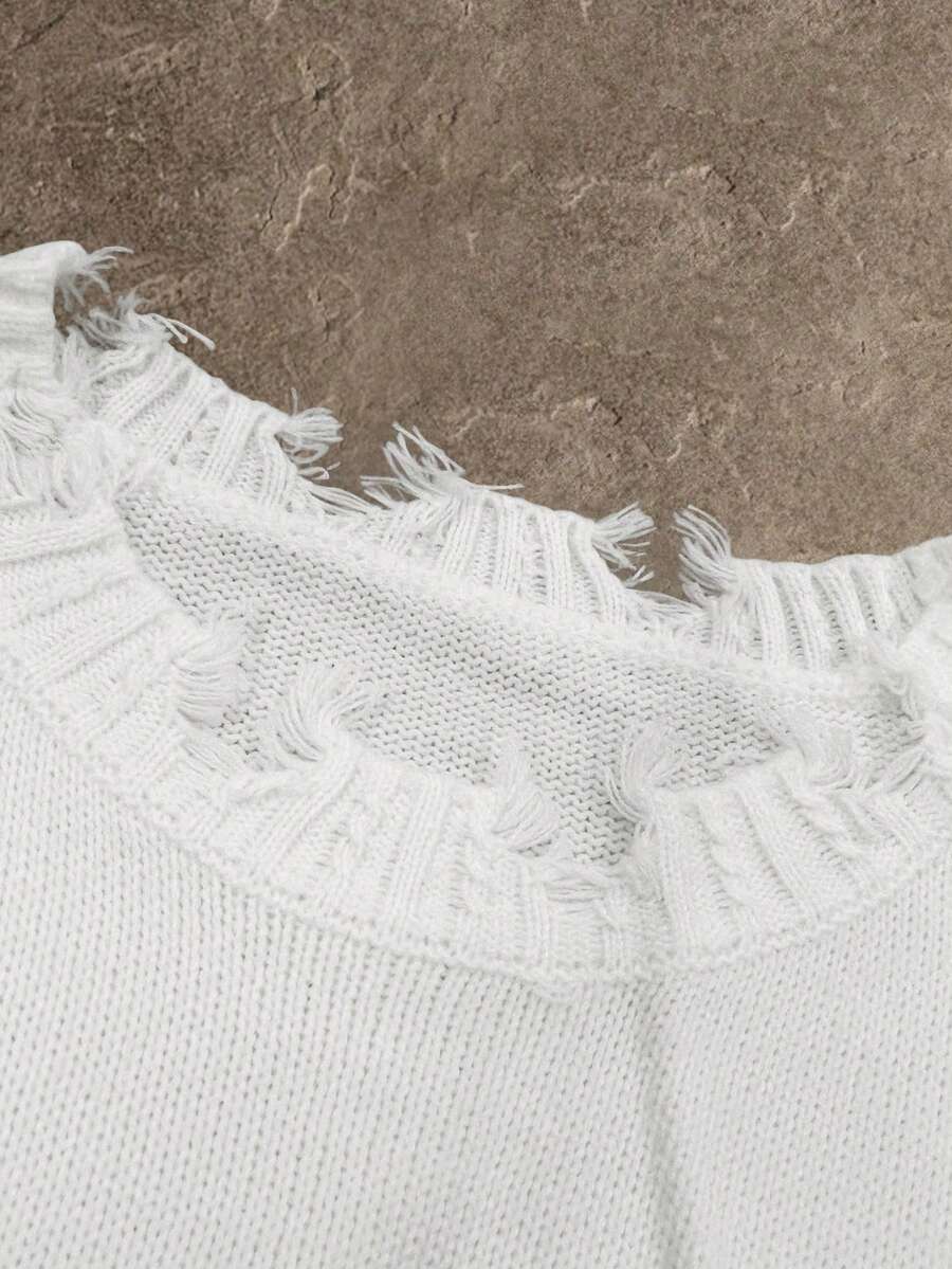 Men's Y2k Cross Graphic Frayed Pullover Sweater