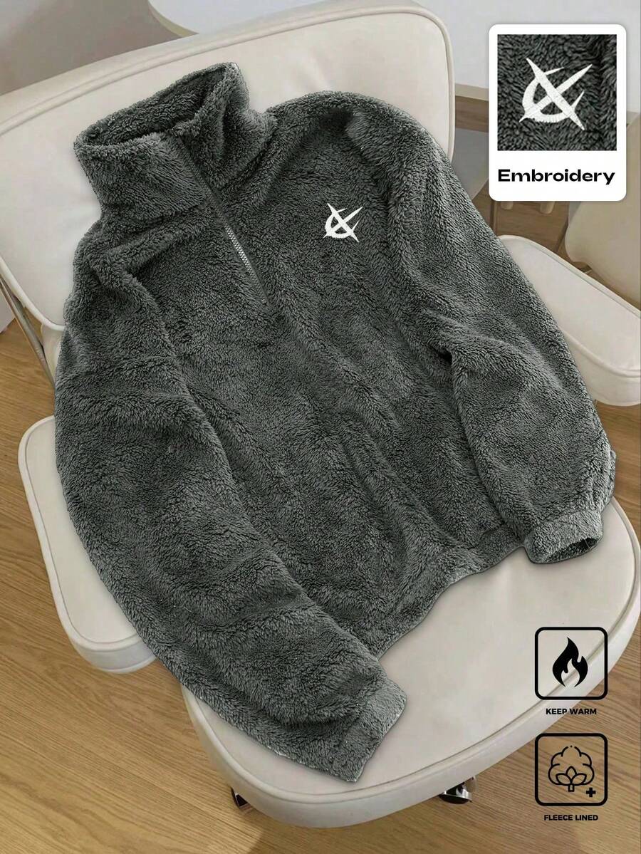 Men's Patchwork Stand Collar Half-Zip Fleece Sweatshirt