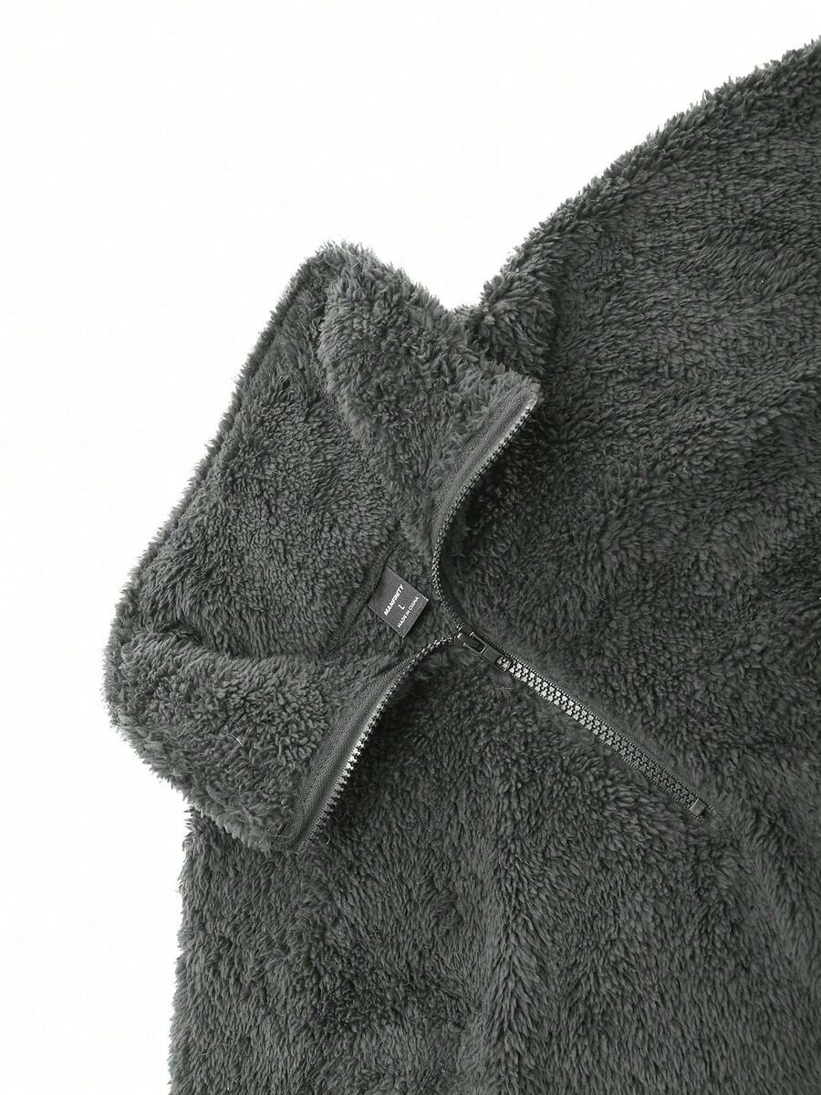 Men's Patchwork Stand Collar Half-Zip Fleece Sweatshirt