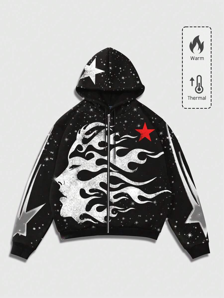 Men's Letter Graphic Print Zip-Up Hoodie