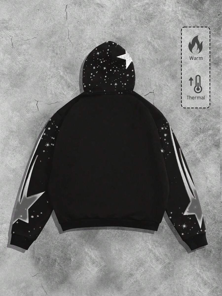Men's Letter Graphic Print Zip-Up Hoodie